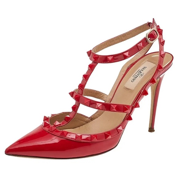 Valentino ROCKSTUD ANKLE STRAP PATENT LEATHER RED - Picture 1 of 4